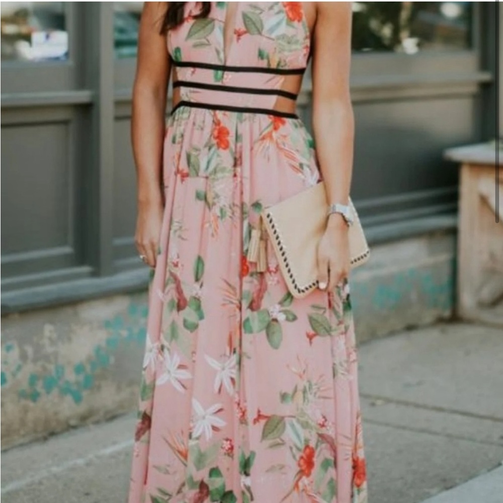 Express Tropical Floral Stretch Halter-Neck Cut Out Maxi